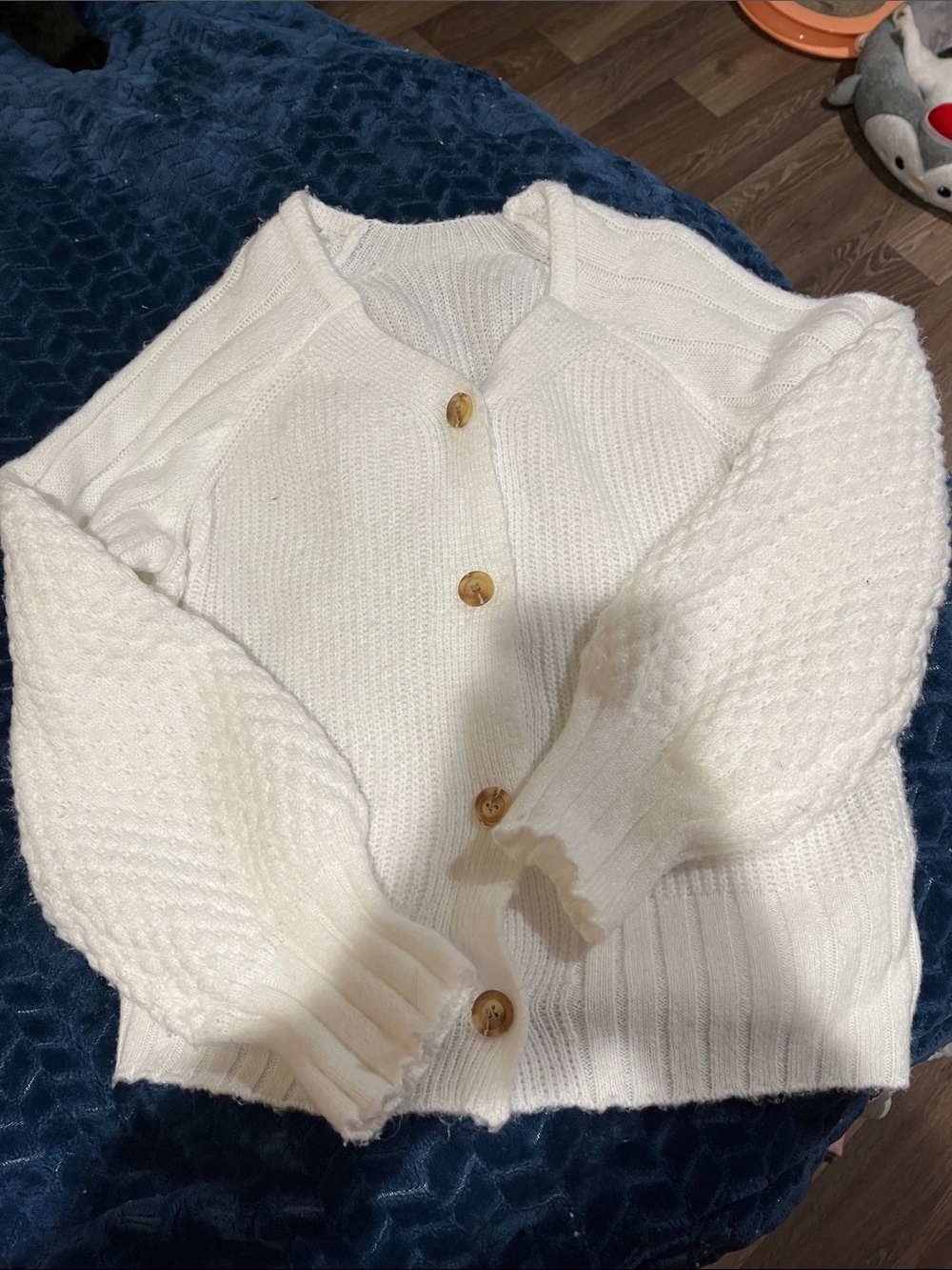 SHEIN Cream Chunky Knit Button-Front Cardigan